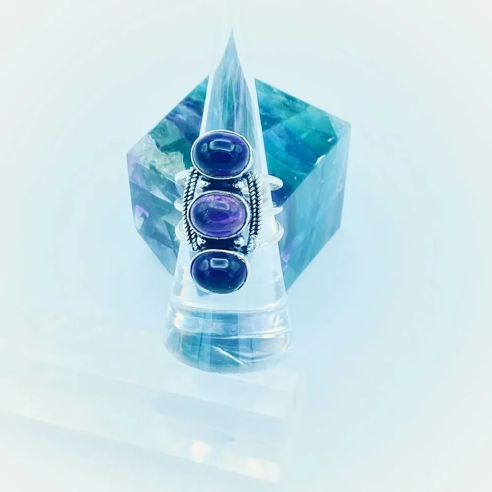Amethyst Gemstone Sterling Silver Boho Ring Size 7.5